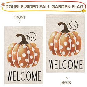 Fall Garden Flag，Welcome Pumpkin Fall Flag 12X18inch，Double Faced Linen Material ，Outdoor Fall Decor，Farmhouse Welcome Banner Pumpkin Decor
