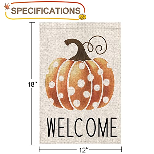 Fall Garden Flag，Welcome Pumpkin Fall Flag 12X18inch，Double Faced Linen Material ，Outdoor Fall Decor，Farmhouse Welcome Banner Pumpkin Decor