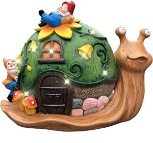 youin large garden gnomes house decrations for outdoor,solar snail decor,fairy houses for garden outdoor,garden statue decor for outside with lights resin sculptures figurines for yard patio,10×8