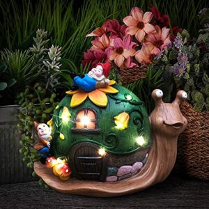 YOUIN Large Garden Gnomes House Decrations for Outdoor,Solar Snail Decor,Fairy Houses for Garden Outdoor,Garden Statue Decor for Outside with Lights Resin Sculptures Figurines for Yard Patio,10x8