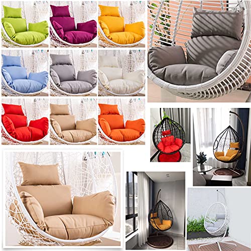 Egg Chair Cushion Only, Outdoor Hanging Swing Chair Seat Cushion Replacement, Thicken Waterproof Washable Hammock Chair Cushion Cover with Headrest and Armrests Beige