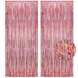 rose gold tinsel party backdrop glitter – greatril foil fringe curtain party decor photo booth backdrop for birthday theme party decorations – 1m x 2.5m – pack of 2
