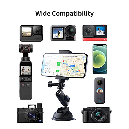 Suction Cup Mount Windshield Window Dashboard Car Mount with Phone Holder for GoPro Max Hero 11 10 9 8 7 6 5 Insta360 DJI Osmo Action Pocket 2 iPhone Android