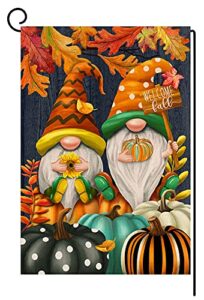 blkwht fall pumpkin gnomes small garden flag 12×18 inch vertical double sided welcome halloween thanksgiving maple leaves burlap yard outdoor decor bw031-18