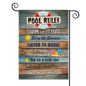 avoin colorlife pool rules slogan wood garden flag vertical double sized swim or float, enjoy the sunshine yard outdoor decoration 12.5 x 18 inch
