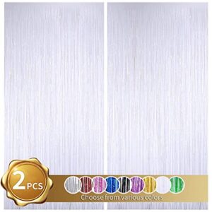 beishida 2 pack foil fringe curtain,white tinsel metallic curtains photo backdrop streamer curtain for wedding engagement bridal shower birthday bachelorette party stage decor(3.28ft x 6.56 ft)