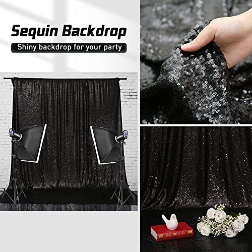 Eternal Beauty Black Sequin Wedding Backdrop Photography Background Party Curtain, 10Ft X 10Ft