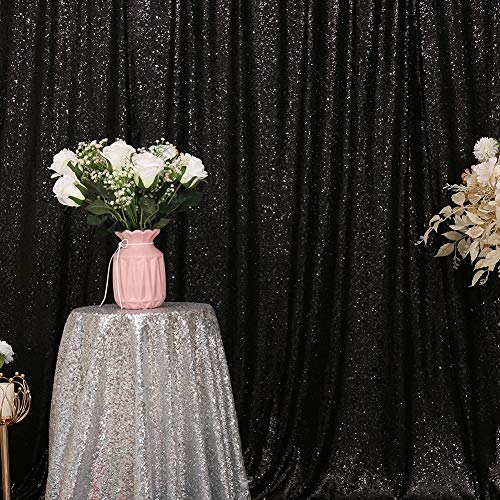 Eternal Beauty Black Sequin Wedding Backdrop Photography Background Party Curtain, 10Ft X 10Ft