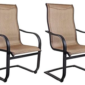 Garden Elements Outdoor Bellevue Metal Patio Chair, Brown (2, Spring Chair)