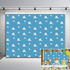 blue sky white cloud step and repeat photography backdrop newborn baby shower cartoon boy story party decorations photo background studio props vinyl 5x3ft boy girls birthday banner cake table decor