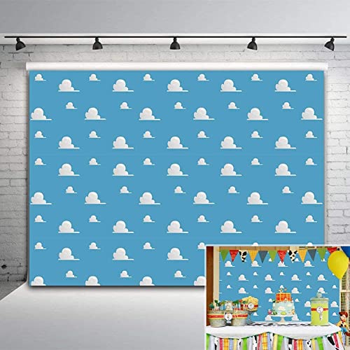 Blue Sky White Cloud Step and Repeat Photography Backdrop Newborn Baby Shower Cartoon Boy Story Party Decorations Photo Background Studio Props Vinyl 5x3ft Boy Girls Birthday Banner Cake Table Decor