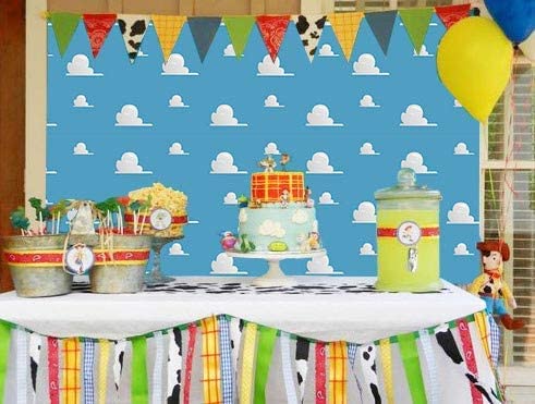 Blue Sky White Cloud Step and Repeat Photography Backdrop Newborn Baby Shower Cartoon Boy Story Party Decorations Photo Background Studio Props Vinyl 5x3ft Boy Girls Birthday Banner Cake Table Decor