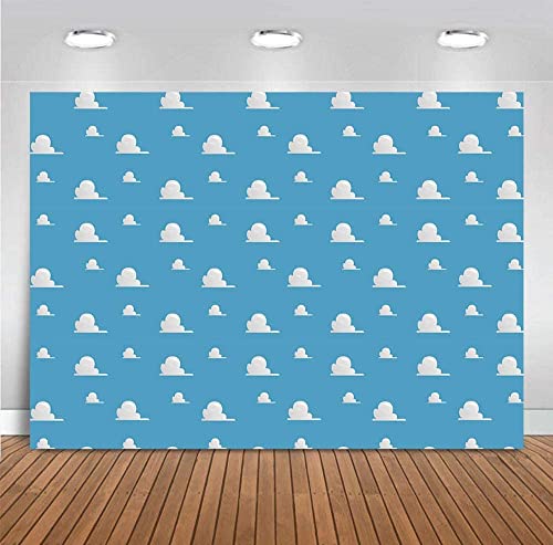Blue Sky White Cloud Step and Repeat Photography Backdrop Newborn Baby Shower Cartoon Boy Story Party Decorations Photo Background Studio Props Vinyl 5x3ft Boy Girls Birthday Banner Cake Table Decor
