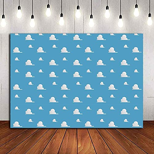 Blue Sky White Cloud Step and Repeat Photography Backdrop Newborn Baby Shower Cartoon Boy Story Party Decorations Photo Background Studio Props Vinyl 5x3ft Boy Girls Birthday Banner Cake Table Decor