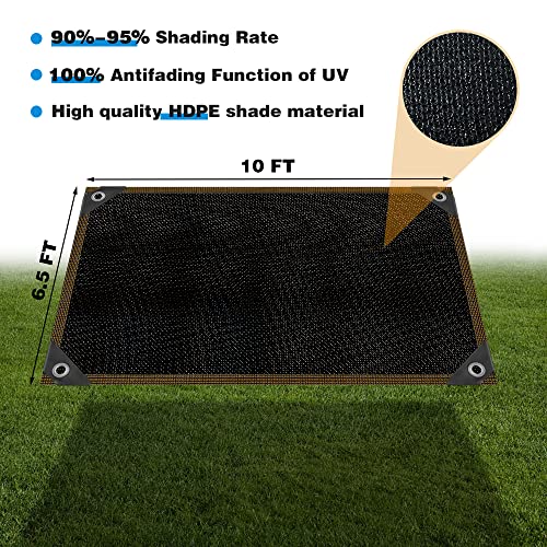 Taywes 90%-95% Shade Cloth, 6.5 Ft x 10 Ft Sunblock Shade Cloth Net, Anti-Aging Black Shade Mesh Tarp with Grommets,Garden Shade Mesh Tarp for Patio Plants Greenhouse Pools Chicken Coop Porch