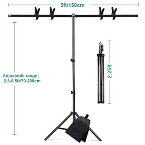 Lidlife T-Shape Backdrop Stand Kit,6.5x5ft Adjustable Photo Background Backdrop Stand with 4 Spring Clamps and Sandbag for Photography Video Studio