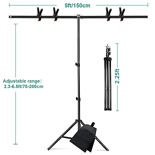 Lidlife T-Shape Backdrop Stand Kit,6.5x5ft Adjustable Photo Background Backdrop Stand with 4 Spring Clamps and Sandbag for Photography Video Studio