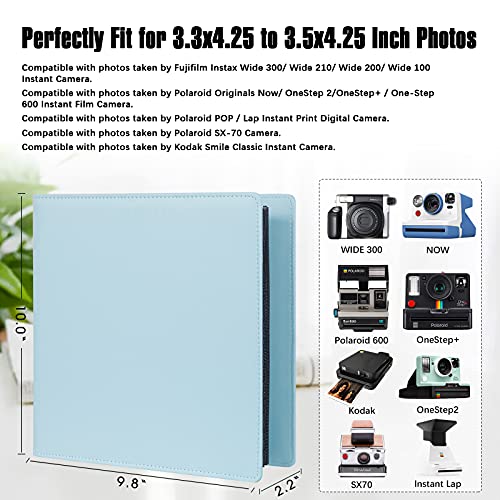 192 Pockets Photo Album for Fujifilm Instax Wide 300 Camera, Polaroid 600 i-Type Film Album, Extra Large Picture Albums for Polaroid Now OneStep2 OneStep+ Instant Camera, POP Lab Print Camera (Blue)