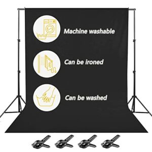 Folong Black Backdrop，Black Photo Backdrop，Black Screen Photo backdrop6 x 9 feet Black Photo Background Polyester Fiber, Non-Reflective Edge Treatment to Prevent Tearing 4 Clips