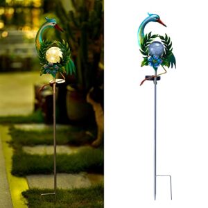 Manortang Egret Solar Garden Lights Outdoor,Metal Garden Decor for Outside with Crackle Glass Ball, Solar Outdoor Lights Decorative Stake Lawn Ornaments Yard Art for Patio Decorations 41 inch