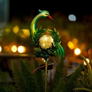 manortang egret solar garden lights outdoor,metal garden decor for outside with crackle glass ball, solar outdoor lights decorative stake lawn ornaments yard art for patio decorations 41 inch