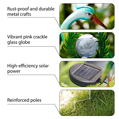 Manortang Egret Solar Garden Lights Outdoor,Metal Garden Decor for Outside with Crackle Glass Ball, Solar Outdoor Lights Decorative Stake Lawn Ornaments Yard Art for Patio Decorations 41 inch