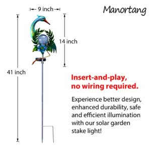 Manortang Egret Solar Garden Lights Outdoor,Metal Garden Decor for Outside with Crackle Glass Ball, Solar Outdoor Lights Decorative Stake Lawn Ornaments Yard Art for Patio Decorations 41 inch