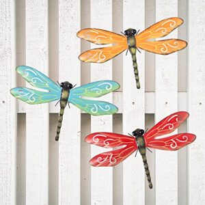 yeahome metal dragonfly outdoor wall decor – 3 pack 15.5’’ wall art spring decorations hanging for kitchen, fence, garden, yard, dragonfly ornament, handmade gift for indoor or outdoor decor