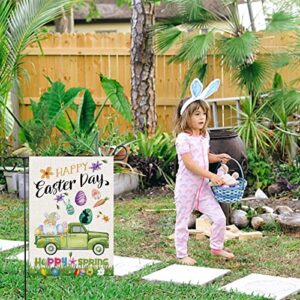 Happy Easter Day Garden Flags, Gnome Eggs Truck Vertical Double Sized Burlap Flag for Spring House Yard Outdoor Decor 12.5 x 18 Inch (Multi)