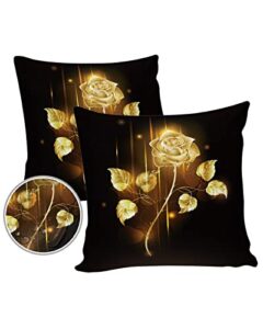 pack of 2 outdoor waterproof throw pillow covers golden rose decorative garden cushion cases for patio couch sofa, home decoration 18×18 in