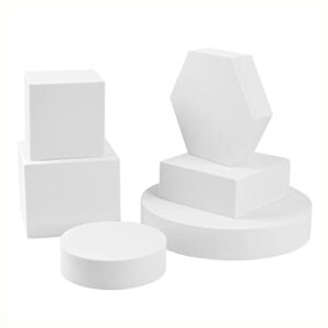 Goshoot 6 Pcs Product Photography Props Cube, Foam Solid Blocks Geometric Shapes for Jewelry, Makeup and Accessories Modeling and Decoration - White