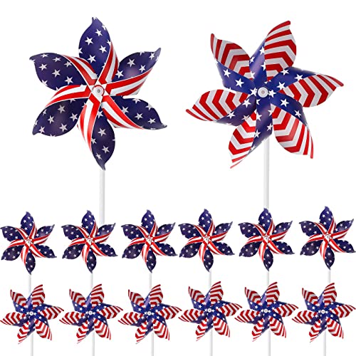 American Flag Patriotic Pinwheels Independence Day Pinwheels US Stars and Stripes Pinwheels with Instruction Garden Windmill Wind Spinner for Kids Adults, July of 4th Decor Yard Garden Lawn (30)