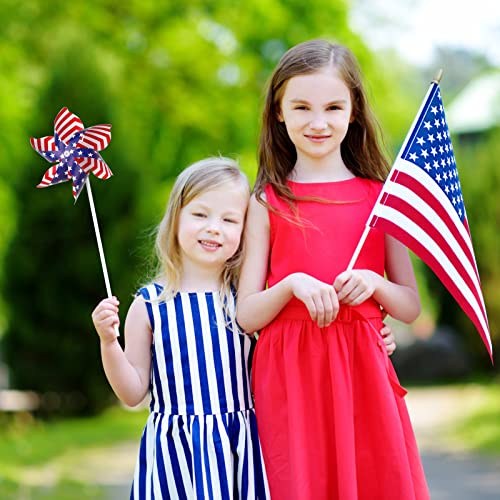 American Flag Patriotic Pinwheels Independence Day Pinwheels US Stars and Stripes Pinwheels with Instruction Garden Windmill Wind Spinner for Kids Adults, July of 4th Decor Yard Garden Lawn (30)