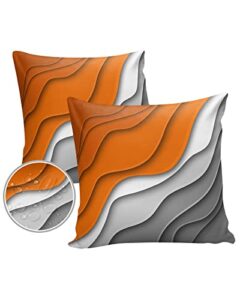 pack of 2 decorative pillow covers outdoor indoor throw pillow cases ombre abstract orange and grey geometric waterproof covers for couch garden patio pillows 16×16 inch