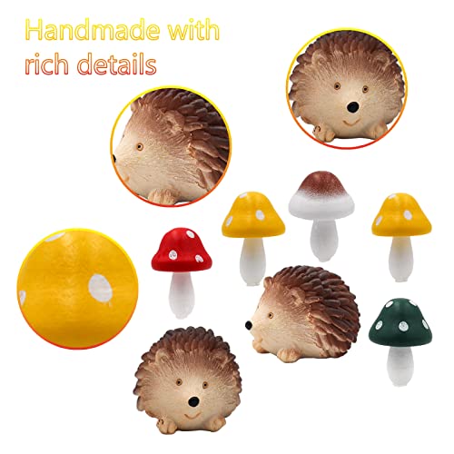 Fairy Wild Garden Accessories, Polyresin Hedgehogs and Wood Mushroom Miniature Garden Animals Figurines Outdoor Decoration for Plant Pots Bonsai Craft Decor Lawn Yard Fairy Wild Garden Supplies