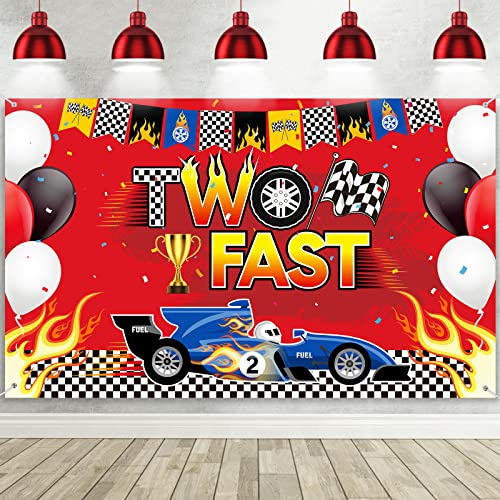 Two Fast Backdrop Two Fast Birthday Decorations Racing Theme Party Decorations Racing Car Second Birthday Photography Background Racing Boys Kids Birthday Party Supplies