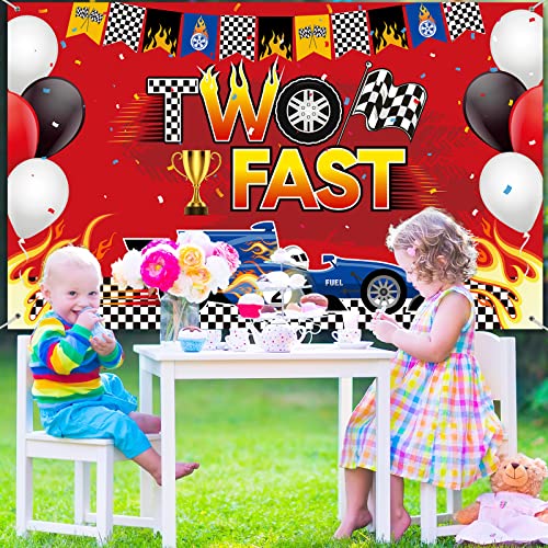 Two Fast Backdrop Two Fast Birthday Decorations Racing Theme Party Decorations Racing Car Second Birthday Photography Background Racing Boys Kids Birthday Party Supplies