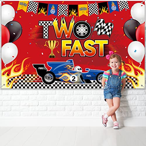 Two Fast Backdrop Two Fast Birthday Decorations Racing Theme Party Decorations Racing Car Second Birthday Photography Background Racing Boys Kids Birthday Party Supplies