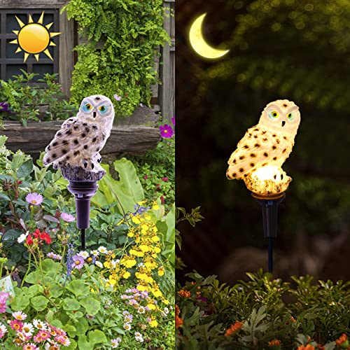 YUEFA Solar Owl Light, 3 Pack Owl Solar Light, Owls for Garden Stake Lights Outdoor Waterproof, Garden Yard Lawn Patio Landscape Lighting Decoration (White)