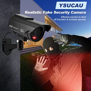 YSUCAU Solar Powered Bullet Dummy Fake Simulated Surveillance Security CCTV Dome Camera Indoor/Outdoor Use with Flashing Red LED Light & Warning Security Alert Sticker Decal, 2 Packs, Black