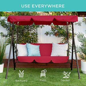 Best Choice Products 2-Person Outdoor Patio Swing Chair, Hanging Glider Porch Bench for Garden, Poolside, Backyard w/Convertible Canopy, Adjustable Shade, Removable Cushions - Burgundy