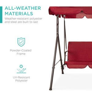 Best Choice Products 2-Person Outdoor Patio Swing Chair, Hanging Glider Porch Bench for Garden, Poolside, Backyard w/Convertible Canopy, Adjustable Shade, Removable Cushions - Burgundy