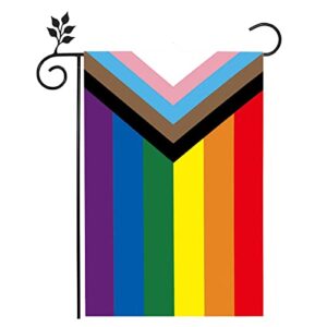 SYII Progress Pride Rainbow LGBT Garden Flag 12x18 Inch, Double Sided LGBTQ Transgender Gay Flags for Outdoor Yard Wall, All Inclusive Progressive Flag Banner for All Season
