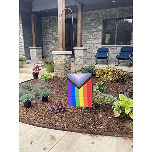 SYII Progress Pride Rainbow LGBT Garden Flag 12x18 Inch, Double Sided LGBTQ Transgender Gay Flags for Outdoor Yard Wall, All Inclusive Progressive Flag Banner for All Season