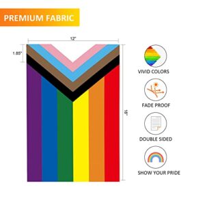 SYII Progress Pride Rainbow LGBT Garden Flag 12x18 Inch, Double Sided LGBTQ Transgender Gay Flags for Outdoor Yard Wall, All Inclusive Progressive Flag Banner for All Season