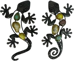 liffy metal gecko wall decor lizard garden art hanging outdoor decorations for patio or fence, set of 2