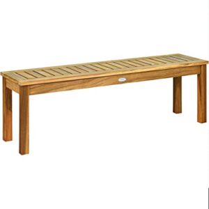 Tangkula 52 Inches Acacia Wood Outdoor Bench, Wood Bench for Dining Room Entryway Poolside Garden, Patio Backless Dining Bench with Slatted Seat, Ideal for Outdoors & Indoors (1, Teak)