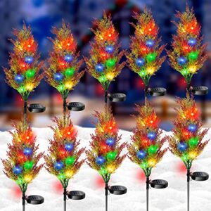treela 10 pieces christmas solar light pine xmas solar garden stake lights decorations outdoor yard multi-color flickering lights for patio lawn pathway decorations, 31.1 inches