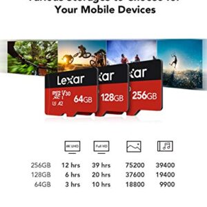 Lexar 128GB Micro SD Card, MicroSDXC Flash Memory Card with Adapter Up to 160MB/s, A2, U3, V30, C10, UHS-I, 4K UHD, Full HD, High Speed TF Card for Phones, Tablets, Drones, Dash Cam, Security Camera