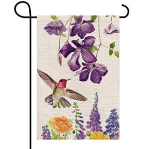 Texupday Floral Flower With Hummingbird Decoration Double Sided Burlap Garden Flag Spring Outdoor Yard Flag 12" x 18"